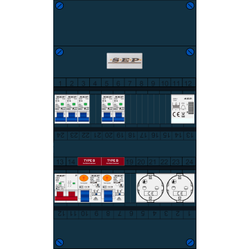 Schotman Elektro B.V. - SEP FS63A, 1xHoofdschakelaar, 2xAardlekschakelaar-Type B, 5xInstallatieautomaat, 1xBeltrafo, 2xContactdoos, 1 Fase