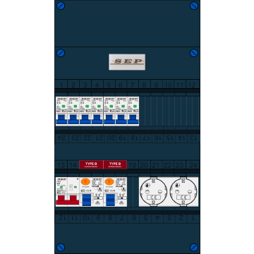 Schotman Elektro B.V. - SEP FS63A, 1xHoofdschakelaar, 2xAardlekschakelaar-Type B, 7xInstallatieautomaat, 2xContactdoos, 1 Fase