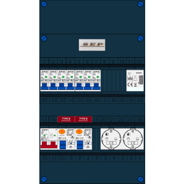 Schotman Elektro B.V. - SEP FS63A, 1xHoofdschakelaar, 2xAardlekschakelaar-Type B, 7xInstallatieautomaat, 1xBeltrafo, 2xContactdoos, 1 Fase