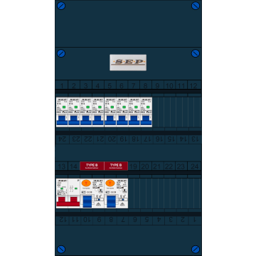 Schotman Elektro B.V. - SEP FS63A, 1xHoofdschakelaar, 2xAardlekschakelaar-Type B, 8xInstallatieautomaat, 1 Fase