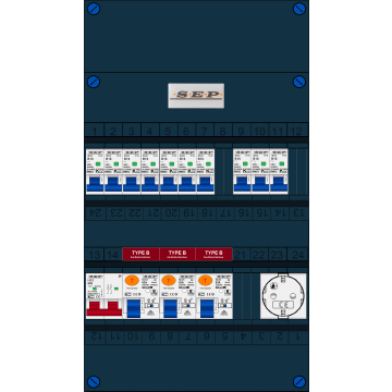 Schotman Elektro B.V. - SEP FS63A, 1xHoofdschakelaar, 3xAardlekschakelaar-Type B, 10xInstallatieautomaat, 1xContactdoos, 1 Fase
