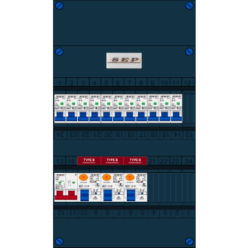 Schotman Elektro B.V. - SEP FS63A, 1xHoofdschakelaar, 3xAardlekschakelaar-Type B, 11xInstallatieautomaat, 1 Fase