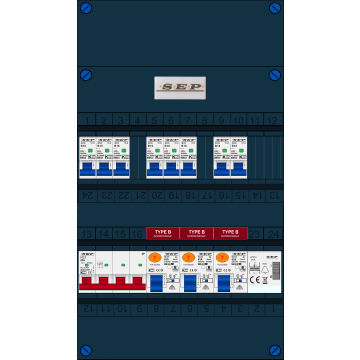 Schotman Elektro B.V. - SEP FS63A, 1xHoofdschakelaar, 3xAardlekschakelaar-Type B, 8xInstallatieautomaat, 1xBeltrafo, 3 Fase