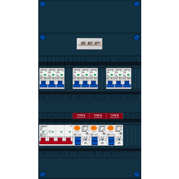 Schotman Elektro B.V. - SEP FS63A, 1xHoofdschakelaar, 3xAardlekschakelaar-Type B, 9xInstallatieautomaat, 3 Fase
