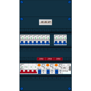 Schotman Elektro B.V. - SEP FS63A, 1xHoofdschakelaar, 3xAardlekschakelaar-Type B, 10xInstallatieautomaat, 1xBeltrafo, 3 Fase