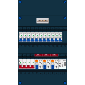 Schotman Elektro B.V. - SEP FS63A, 1xHoofdschakelaar, 3xAardlekschakelaar-Type B, 11xInstallatieautomaat, 1xBeltrafo, 3 Fase