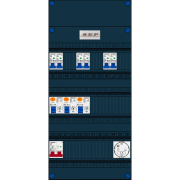 Schotman Elektro B.V. - SEP FS63A, 1xHoofdschakelaar, 3xAardlekschakelaar, 6xInstallatieautomaat, 1xContactdoos, 1 Fase