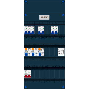 Schotman Elektro B.V. - SEP FS63A, 1xHoofdschakelaar, 3xAardlekschakelaar, 7xInstallatieautomaat, 1xBeltrafo, 1 Fase
