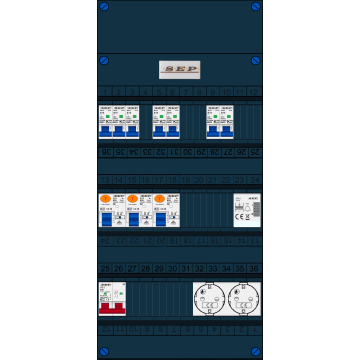 Schotman Elektro B.V. - SEP FS63A, 1xHoofdschakelaar, 3xAardlekschakelaar, 7xInstallatieautomaat, 1xBeltrafo, 2xContactdoos ,1 Fase