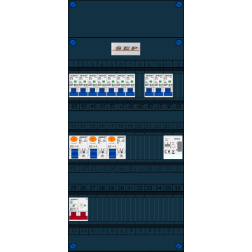 Schotman Elektro B.V. - SEP FS63A, 1xHoofdschakelaar, 3xAardlekschakelaar, 10xInstallatieautomaat, 1xBeltrafo, 1 Fase