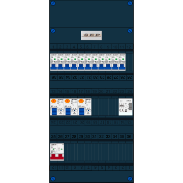 Schotman Elektro B.V. - SEP FS63A, 1xHoofdschakelaar, 3xAardlekschakelaar, 11xInstallatieautomaat, 1xBeltrafo, 1 Fase