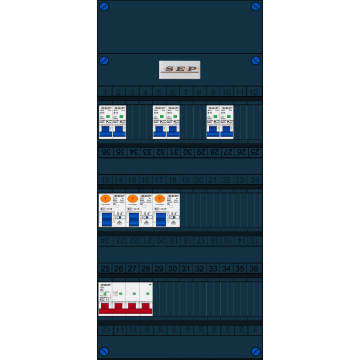 Schotman Elektro B.V. - SEP FS63A, 1xHoofdschakelaar, 3xAardlekschakelaar, 6xInstallatieautomaat, 3 Fase