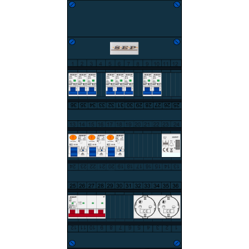 Schotman Elektro B.V. - SEP FS63A, 1xHoofdschakelaar, 3xAardlekschakelaar, 8xInstallatieautomaat, 1xBeltrafo, 2xContactdoos ,3 Fase