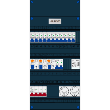 Schotman Elektro B.V. - SEP FS63A, 1xHoofdschakelaar, 3xAardlekschakelaar, 11xInstallatieautomaat, 1xBeltrafo, 2xContactdoos ,3 Fase