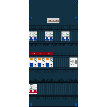 Schotman Elektro B.V. - SEP FS63A, 1xHoofdschakelaar, 3xAardlekschakelaar-Type B, 6xInstallatieautomaat, 1xBeltrafo, 1 Fase