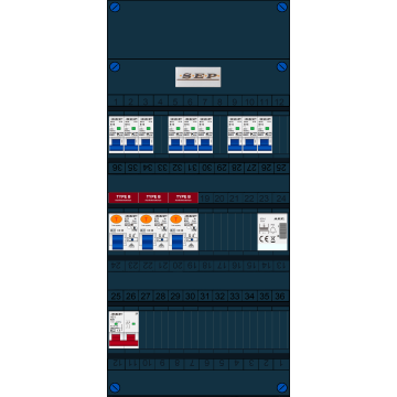Schotman Elektro B.V. - SEP FS63A, 1xHoofdschakelaar, 3xAardlekschakelaar-Type B, 9xInstallatieautomaat, 1xBeltrafo, 1 Fase