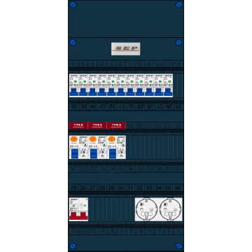 Schotman Elektro B.V. - SEP FS63A, 1xHoofdschakelaar, 3xAardlekschakelaar-Type B, 11xInstallatieautomaat, 2xContactdoos, 1 Fase