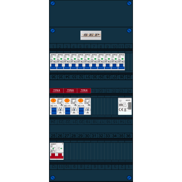 Schotman Elektro B.V. - SEP FS63A, 1xHoofdschakelaar, 3xAardlekschakelaar-Type B, 11xInstallatieautomaat, 1xBeltrafo, 1 Fase