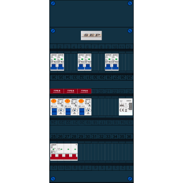 Schotman Elektro B.V. - SEP FS63A, 1xHoofdschakelaar, 3xAardlekschakelaar-Type B, 6xInstallatieautomaat, 1xBeltrafo, 3 Fase