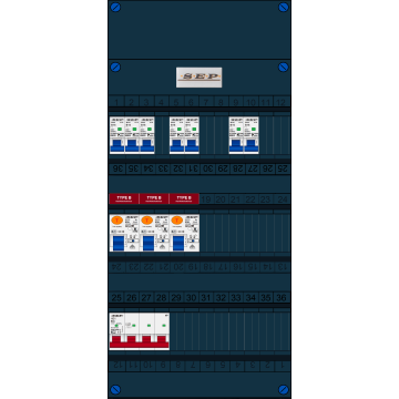 Schotman Elektro B.V. - SEP FS63A, 1xHoofdschakelaar, 3xAardlekschakelaar-Type B, 7xInstallatieautomaat, 3 Fase
