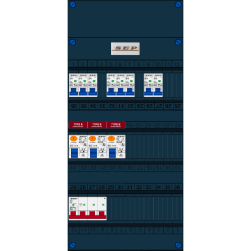 Schotman Elektro B.V. - SEP FS63A, 1xHoofdschakelaar, 3xAardlekschakelaar-Type B, 8xInstallatieautomaat, 3 Fase