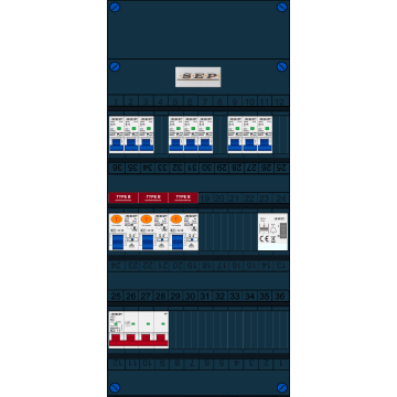 Schotman Elektro B.V. - SEP FS63A, 1xHoofdschakelaar, 3xAardlekschakelaar-Type B, 9xInstallatieautomaat, 1xBeltrafo, 3 Fase