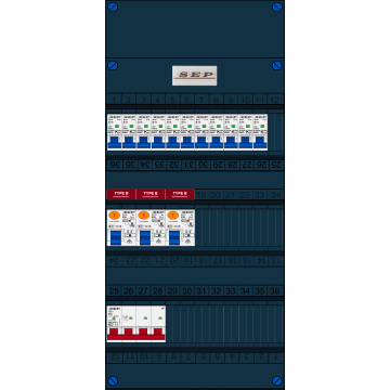 Schotman Elektro B.V. - SEP FS63A, 1xHoofdschakelaar, 3xAardlekschakelaar-Type B, 11xInstallatieautomaat, 3 Fase