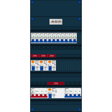 Schotman Elektro B.V. - SEP FS63A, 1xHoofdschakelaar, 4xAardlekschakelaar-Type B, 11xInstallatieautomaat, 1xKrachtgroep, 3 Fase