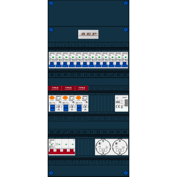Schotman Elektro B.V. - SEP FS63A, 1xHoofdschakelaar, 3xAardlekschakelaar-Type B, 12xInstallatieautomaat, 1xBeltrafo, 2xContactdoos, 3 Fase