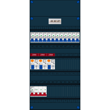 Schotman Elektro B.V. - SEP FS63A, 1xHoofdschakelaar, 3xAardlekschakelaar-Type B, 12xInstallatieautomaat, 3 Fase