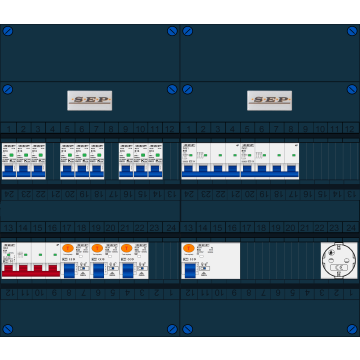 Schotman Elektro B.V. - SEP FS63A, 1xHoofdschakelaar, 3xAardlekschakelaar, 9xInstallatieautomaat, 2xkracht installatieautomaat, 1xContactdoos, 3 Fase