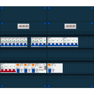 Schotman Elektro B.V. - SEP FS63A, 1xHoofdschakelaar, 3xAardlekschakelaar, 9xInstallatieautomaat, 2xkracht installatieautomaat, 1xFornuisgroep, 1xBeltrafo, 3 Fase