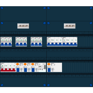 Schotman Elektro B.V. - SEP FS63A, 1xHoofdschakelaar, 3xAardlekschakelaar, 9xInstallatieautomaat, 2xkracht installatieautomaat, 1xBeltrafo, 3 Fase