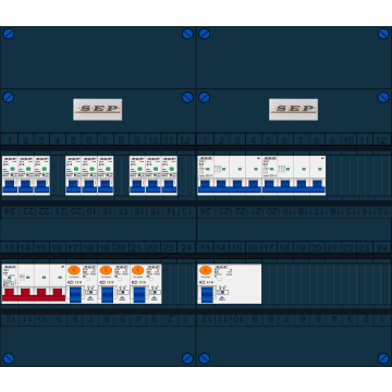 Schotman Elektro B.V. - SEP FS63A, 1xHoofdschakelaar, 3xAardlekschakelaar, 9xInstallatieautomaat, 2xkracht installatieautomaat, 3 Fase