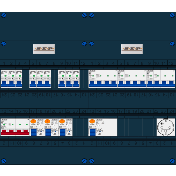 Schotman Elektro B.V. - SEP FS63A, 1xHoofdschakelaar, 3xAardlekschakelaar, 9xInstallatieautomaat, 3xkracht installatieautomaat, 1xContactdoos, 3 Fase