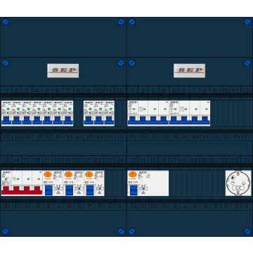 Schotman Elektro B.V. - SEP FS63A, 1xHoofdschakelaar, 3xAardlekschakelaar, 10xInstallatieautomaat, 2xkracht installatieautomaat, 1xContactdoos, 3 Fase
