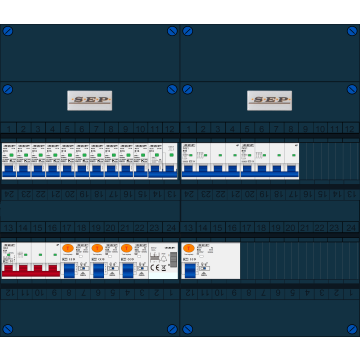 Schotman Elektro B.V. - SEP FS63A, 1xHoofdschakelaar, 3xAardlekschakelaar, 10xInstallatieautomaat, 2xkracht installatieautomaat, 1xFornuisgroep, 1xBeltrafo, 3 Fase