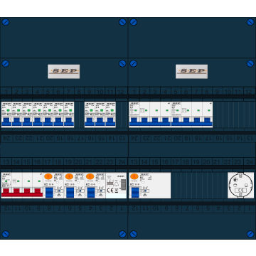 Schotman Elektro B.V. - SEP FS63A, 1xHoofdschakelaar, 3xAardlekschakelaar, 10xInstallatieautomaat, 2xkracht installatieautomaat, 1xBeltrafo, 1xContactdoos, 3 Fase
