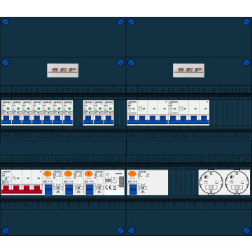 Schotman Elektro B.V. - SEP FS63A, 1xHoofdschakelaar, 3xAardlekschakelaar, 10xInstallatieautomaat, 2xkracht installatieautomaat, 1xBeltrafo, 2xContactdoos, 3 Fase