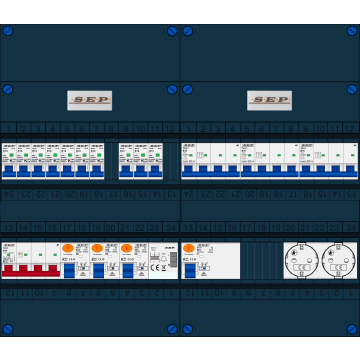 Schotman Elektro B.V. - SEP FS63A, 1xHoofdschakelaar, 3xAardlekschakelaar, 10xInstallatieautomaat, 3xkracht installatieautomaat, 1xBeltrafo, 2xContactdoos, 3 Fase