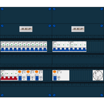 Schotman Elektro B.V. - SEP FS63A, 1xHoofdschakelaar, 3xAardlekschakelaar, 11xInstallatieautomaat, 2xkracht installatieautomaat, 1xContactdoos, 3 Fase
