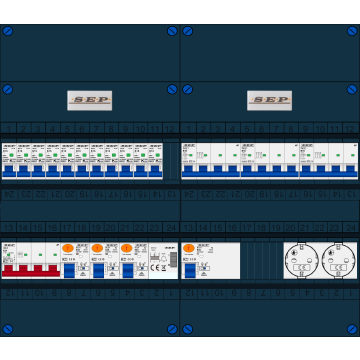 Schotman Elektro B.V. - SEP FS63A, 1xHoofdschakelaar, 3xAardlekschakelaar, 11xInstallatieautomaat, 3xkracht installatieautomaat, 1xBeltrafo, 2xContactdoos, 3 Fase