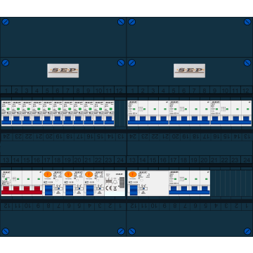 Schotman Elektro B.V. - SEP FS63A, 1xHoofdschakelaar, 3xAardlekschakelaar, 11xInstallatieautomaat, 4xkracht installatieautomaat, 1xBeltrafo, 3 Fase