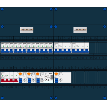 Schotman Elektro B.V. - SEP FS63A, 1xHoofdschakelaar, 3xAardlekschakelaar, 12xInstallatieautomaat, 2xkracht installatieautomaat, 1xBeltrafo, 3 Fase
