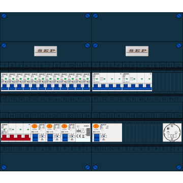 Schotman Elektro B.V. - SEP FS63A, 1xHoofdschakelaar, 3xAardlekschakelaar, 12xInstallatieautomaat, 2xkracht installatieautomaat, 1xBeltrafo, 1xContactdoos, 3 Fase