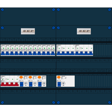 Schotman Elektro B.V. - SEP FS63A, 1xHoofdschakelaar, 3xAardlekschakelaar, 12xInstallatieautomaat, 2xkracht installatieautomaat, 3 Fase