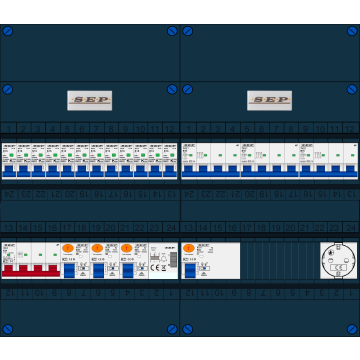 Schotman Elektro B.V. - SEP FS63A, 1xHoofdschakelaar, 3xAardlekschakelaar, 12xInstallatieautomaat, 3xkracht installatieautomaat, 1xBeltrafo, 1xContactdoos, 3 Fase