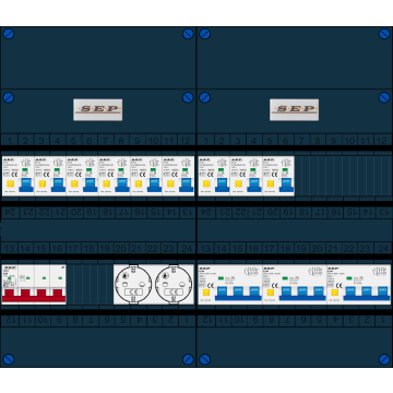 Schotman Elektro B.V. - SEP FS63A, 1xHoofdschakelaar, 9xAardlekautomaat, 3xKracht aardlekautomaat, 2xContactdoos, 3 Fase