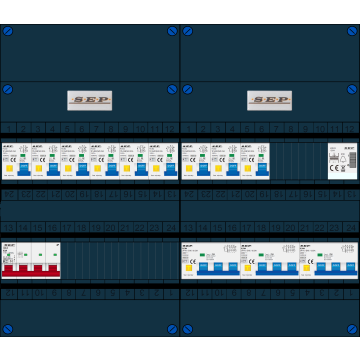 Schotman Elektro B.V. - SEP FS63A, 1xHoofdschakelaar, 9xAardlekautomaat, 3xKracht aardlekautomaat, 1xBeltrafo, 3 Fase