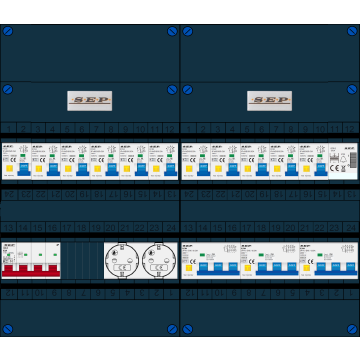 Schotman Elektro B.V. - SEP FS63A, 1xHoofdschakelaar, 11xAardlekautomaat, 3xKracht aardlekautomaat, 1xBeltrafo, 2xContactoos, 3 Fase